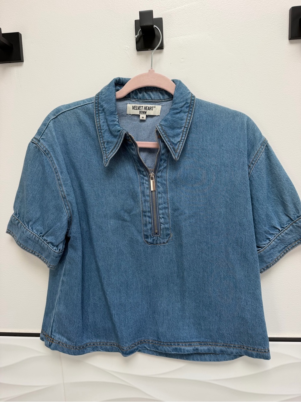 Velvet Heart Blue Denim Short Sleeve Zip Polo